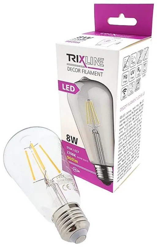 Žiarovka LED ST64 8W E27 2700K Decor Filament