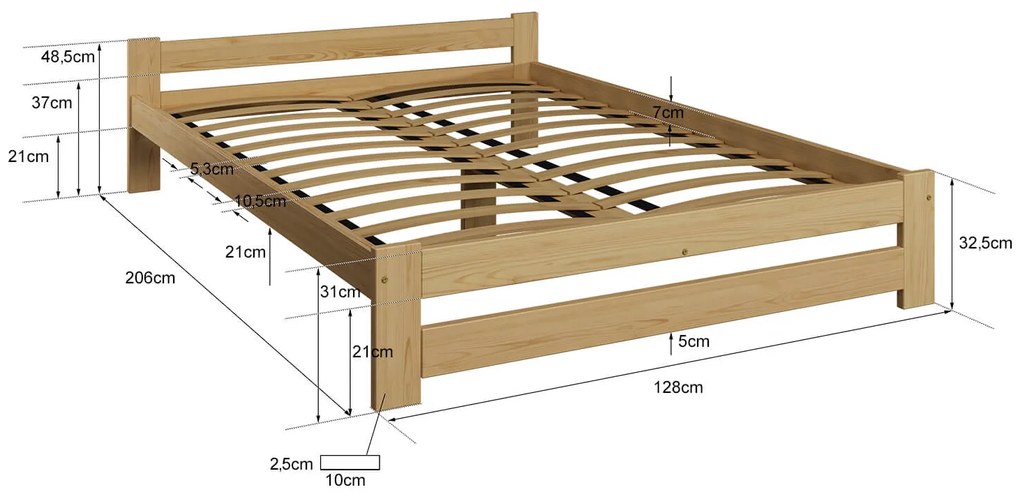 Posteľ borovica Ran VitBed 120x200cm biela