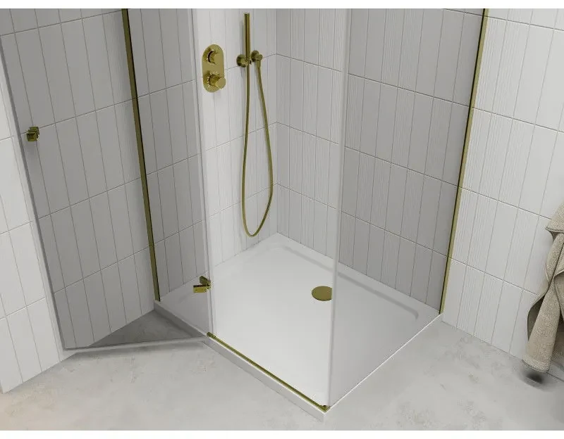 Mexen Roma, sprchovací kút 120 (dvere) x 70 (stena) cm, 6mm číre sklo, zlatý profil + slim sprchová vanička 5cm, 854-120-070-50-00-4010