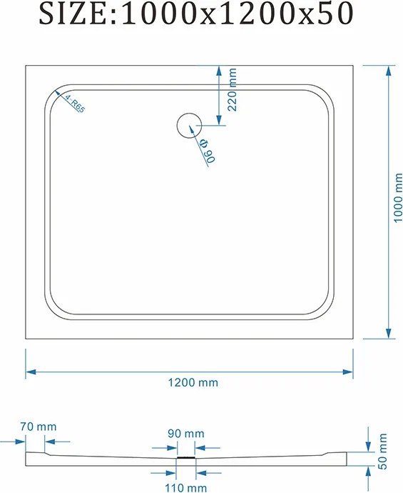 BPS-koupelny Obdĺžniková akrylátová sprchová vanička HYD-OSV-ST06C 120x100 biela