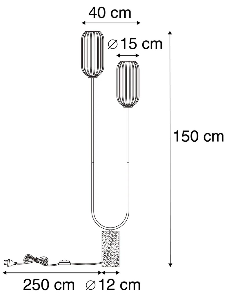 Art Deco stojaca lampa čierna s dymovým sklom 2-svetlo - Rid