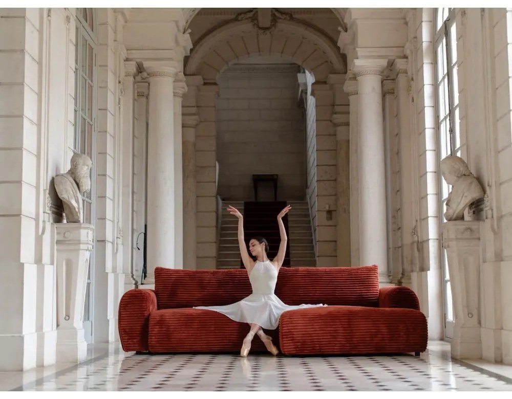 Menčestrová rozkladacia rohová pohovka v tehlovej farbe (pravý roh) Lucien – Bobochic Paris