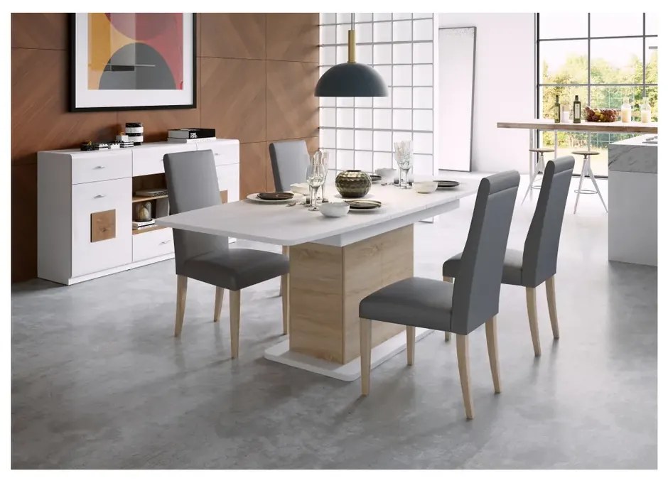 Jedálenský rozkladací stôl Star 03 s úložným priestorom 140/210 cm dub Sonoma/biely
