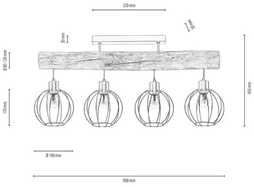 Spot-Light DO6977404 - Prisadený luster BERIS 4xE27/25W/230V borovica