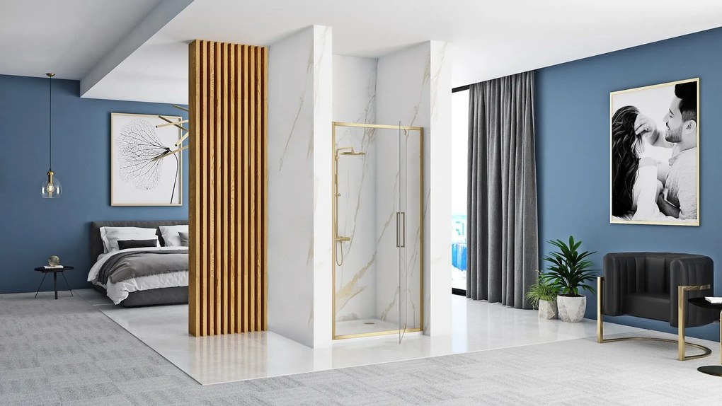 Rea Rapid Swing, 1-krídlové sprchové dvere 900x1950 mm, 6mm číre sklo, zlatý matný profil, REA-K2502