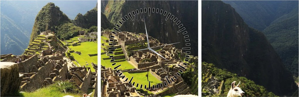Obraz - Lamy v Machu Picchu (s hodinami) (90x30 cm)