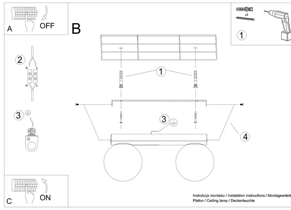 Čierne stropné svietidlo so skleneným tienidlom ø 12 cm Umerta – Sollux