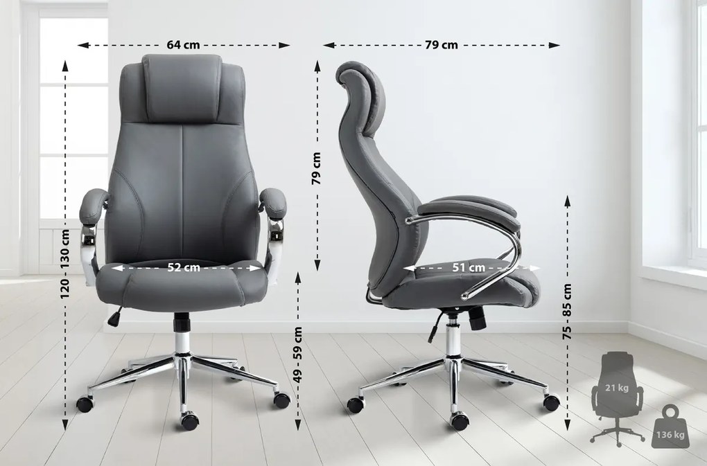 Design-Shop Kancelárska stolička Salford - koža - Sivá