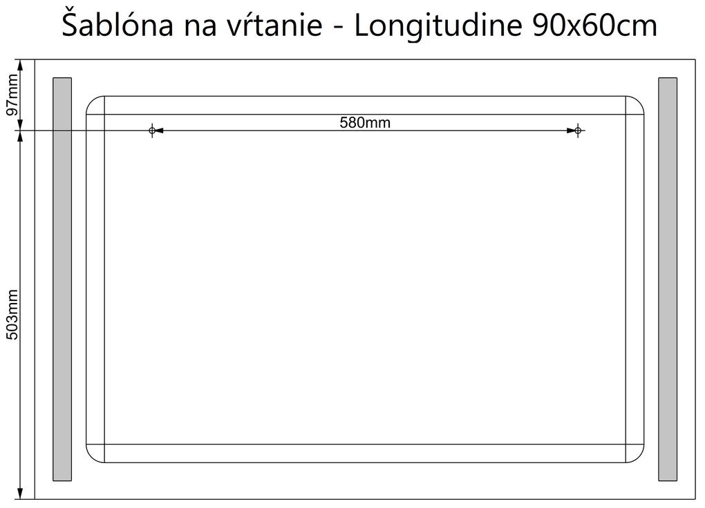 LED zrkadlo Longitudine 90x60cm neutrálna biela - diaľkový ovládač Farba diaľkového ovládača: Biela