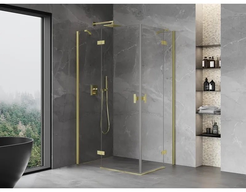 Mexen Mist-H Duo, 2-krídlový výklopný sprchový kút 105 x 90 cm, číre sklo, zlatý matný profil, 8A5-105L-090P-55-00