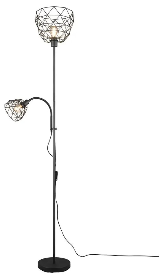 Čierna stojacia lampa s kovovým tienidlom (výška 180 cm) Haval – Trio