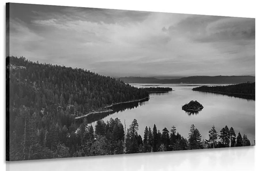 Obraz jazero pri západe slnka v čiernobielom prevedení Varianta: 90x60