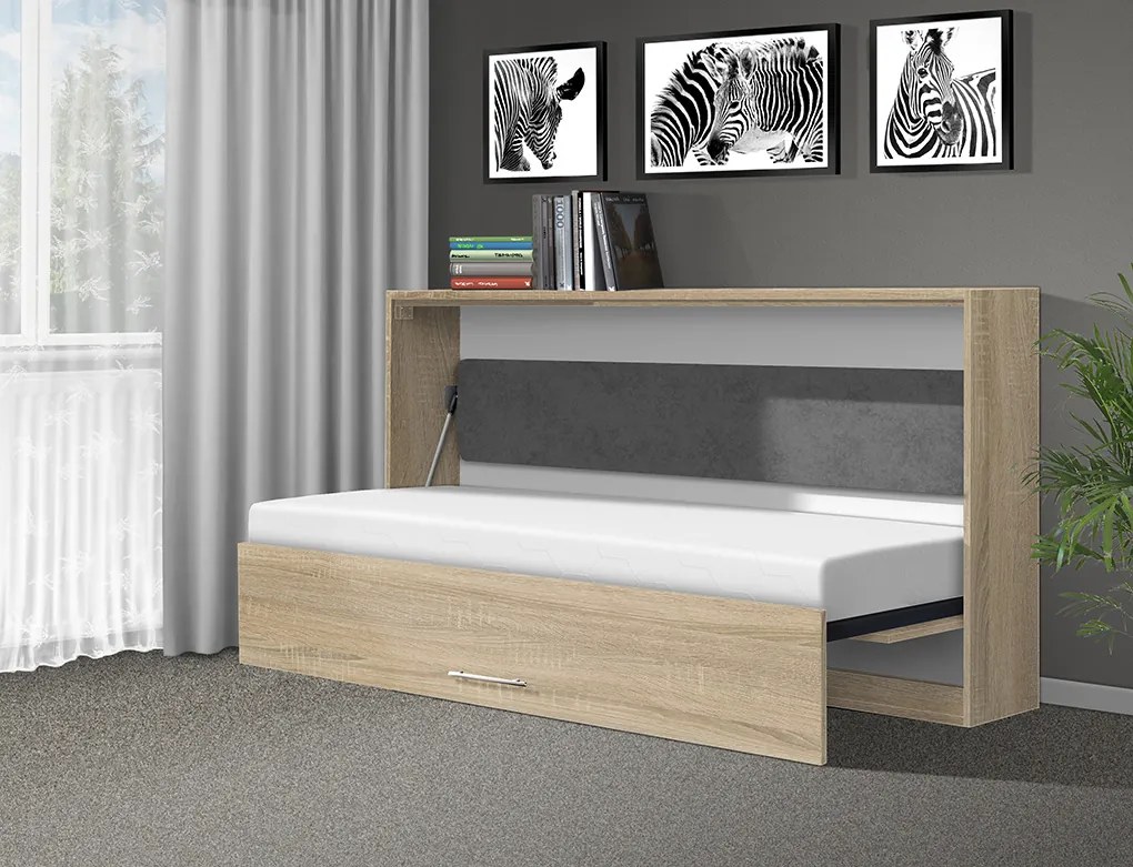 Nabytekmorava Sklápacia posteľ VS1056, 200x90cm farba lamina: dub sonoma svetlá/biele dvere, Varianta dverí: lesklé