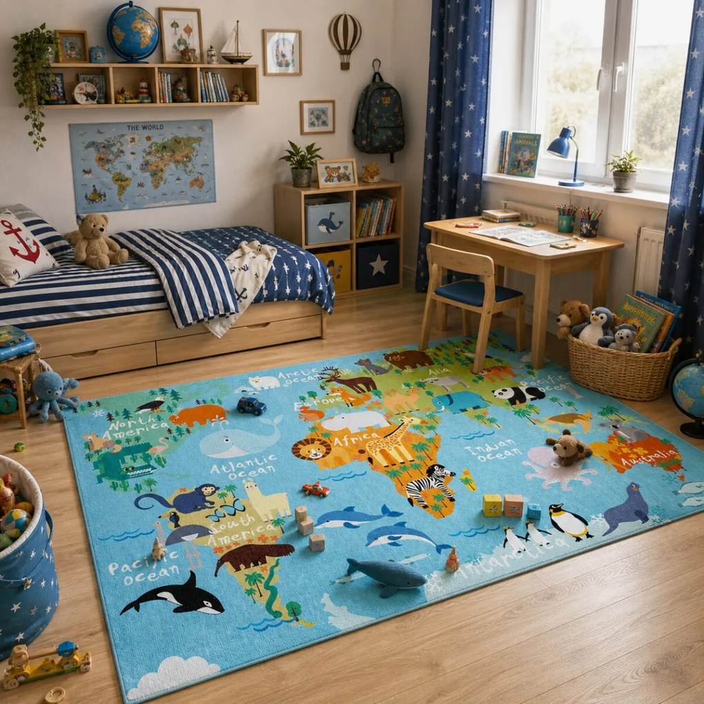 Obsession, Detský kusový koberec Torino kids 233 WORLD MAP, 80x120, viacfarebná, detská izba