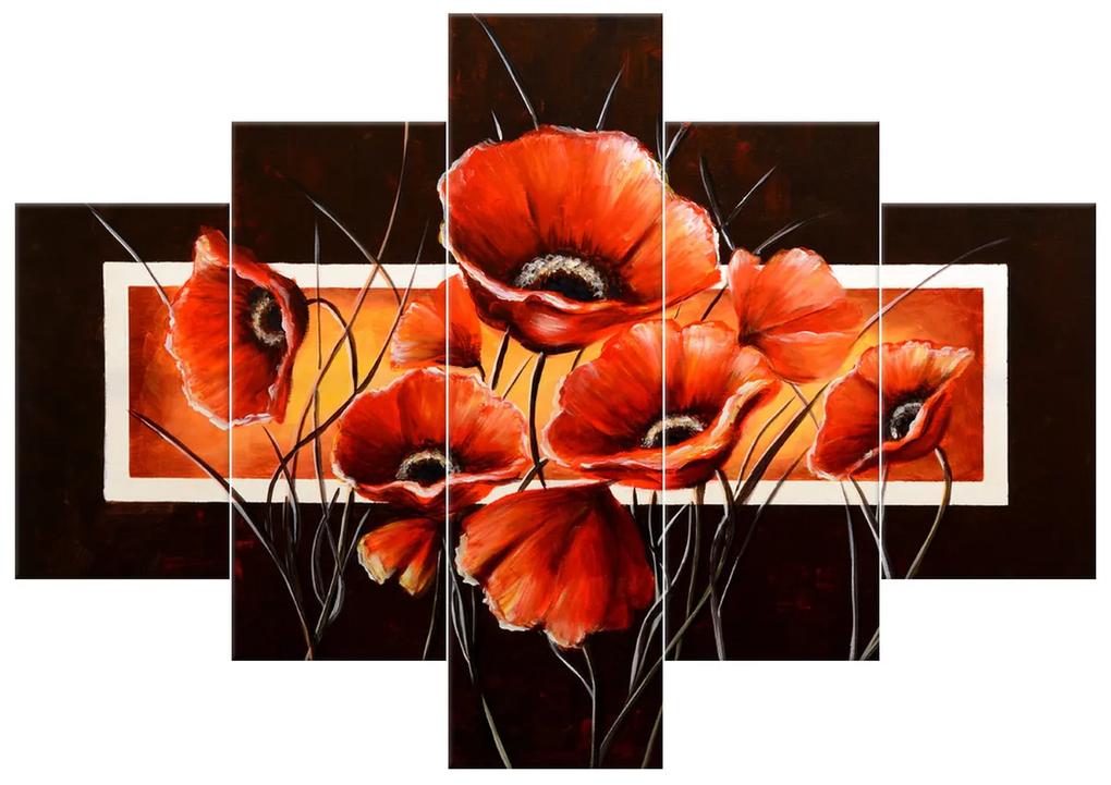 Gario Ručne maľovaný obraz Sila Vlčieho maku - 5 dielny Rozmery: 150 x 105 cm