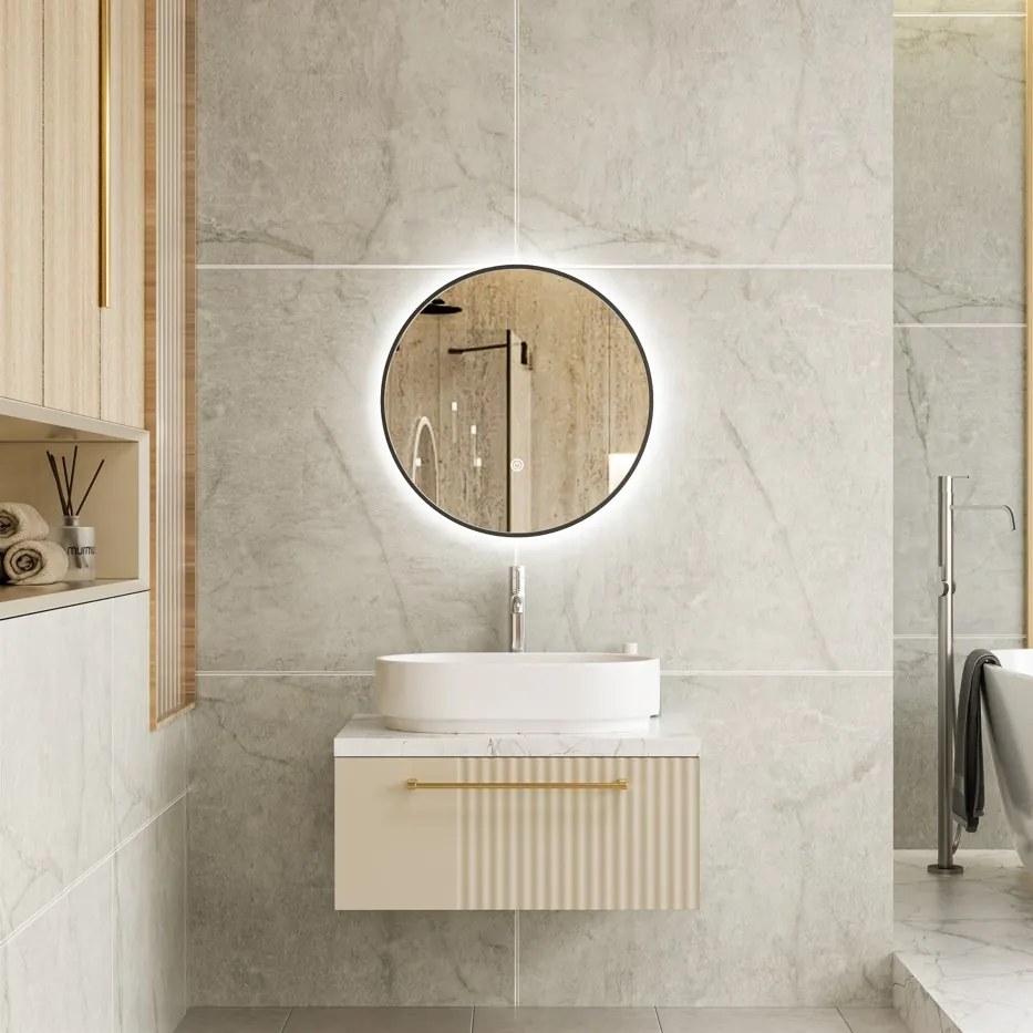 Erga Olivia, okrúhle LED zrkadlo 50cm, čierny kovový rám, 1150 lm, 6500K, predné osvetlenie, ERG-V01-202-5050-BK