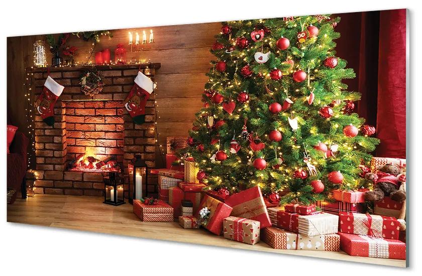 Nástenný panel  Krbové darčeky vianočné stromčeky 100x50 cm