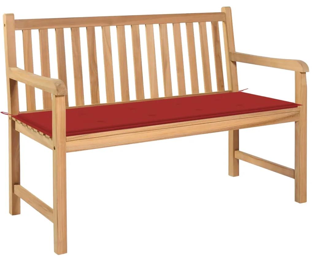 Záhradná lavička s červenou podložkou 120 cm tíkový masív 3062682