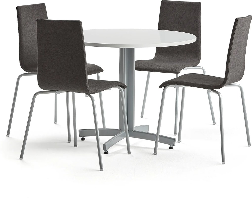 Zostava: stôl Sanna + 4 stoličky Melville, tmavošedé