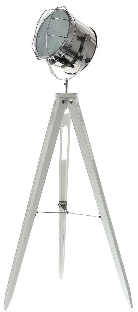 Dekorstudio Podlahová lampa TRIPOD na bielej trojnožke s chrómovaným tienidlom 153cm
