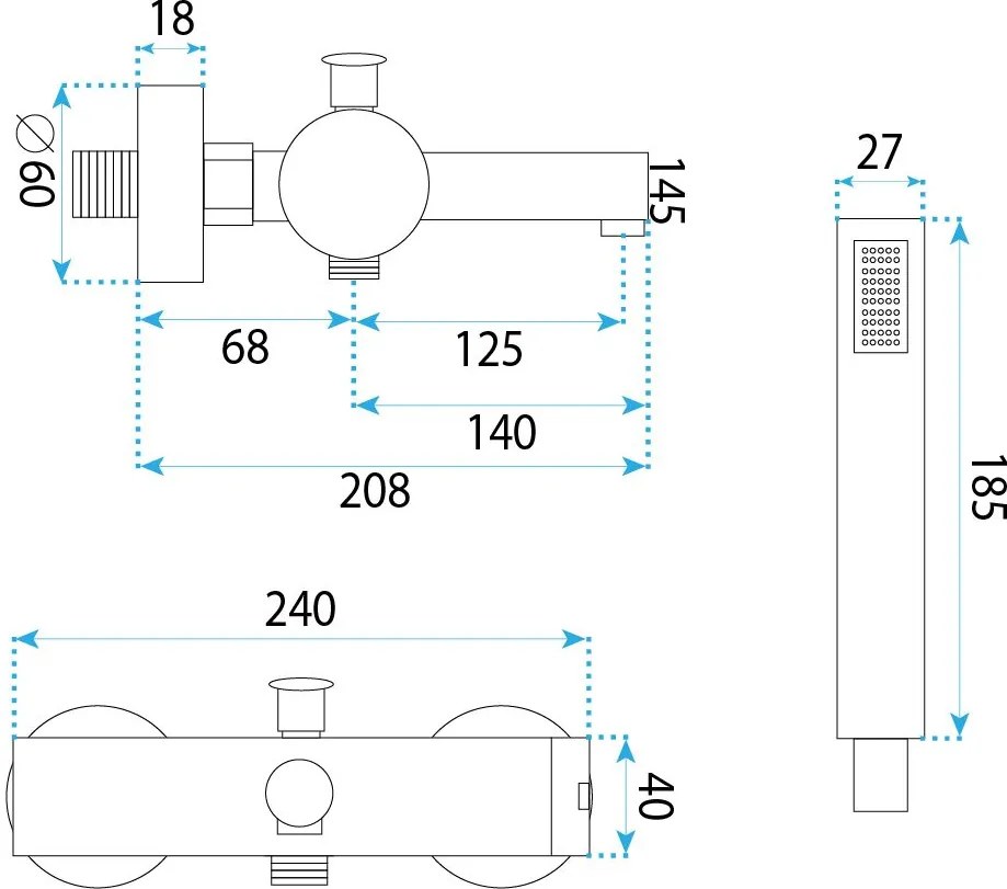 Rea Pixel, vaňová batéria s ručnou sprchovou súpravou, chrómová, REA-B4525