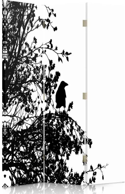 CARO Paraván - Black And White Bird | trojdielny | jednostranný 110x150 cm