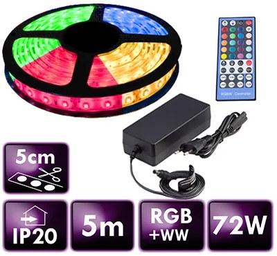 ECOLIGHT LED pásik - RGB+WW - SMD 5050 - 5m - 60LED/m - 14,4 W/m - 2800Lm - IP65 - SADA