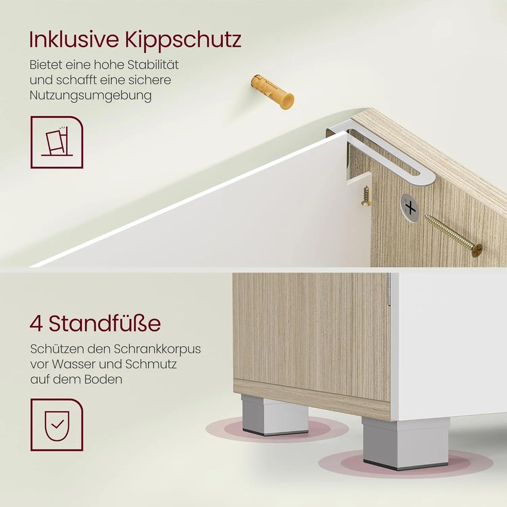 Skrinka pod umývadlo s 3 veľkými zásuvkami, kúpeľňová skrinka, biela a prírodná