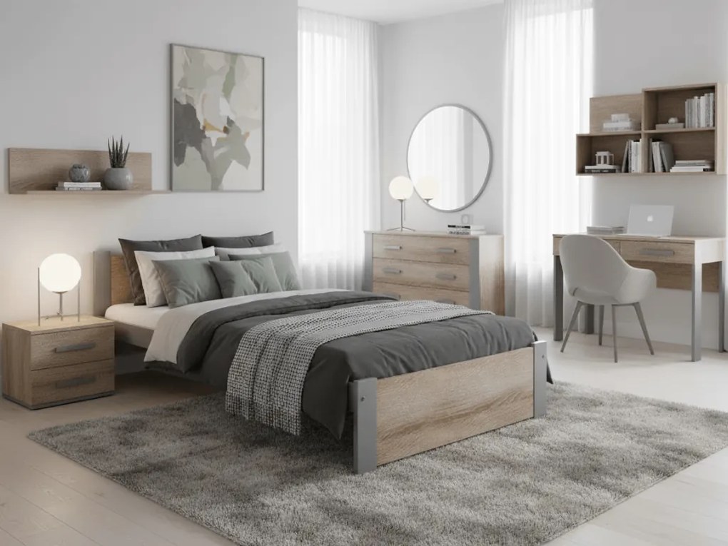 Posteľ IKAROS 90 x 200 cm, dub sonoma/sivá Rošt: Bez roštu, Matrac: Matrac Somnia 18 cm
