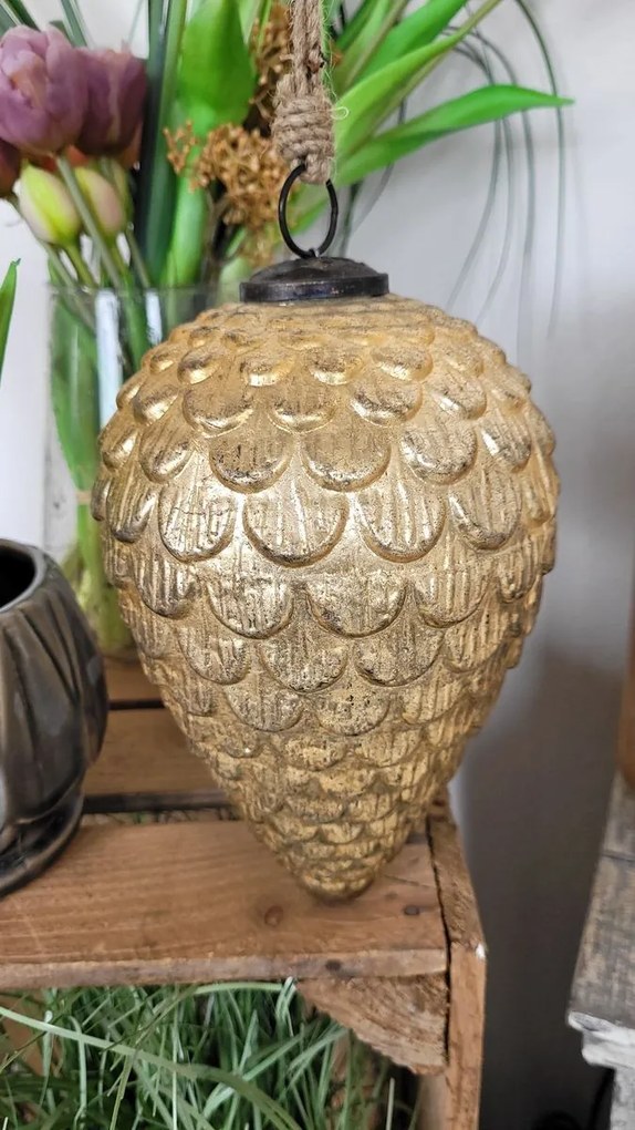 Zlatá vianočná ozdoba v tvare šišky - Ø 13 * 20 cm