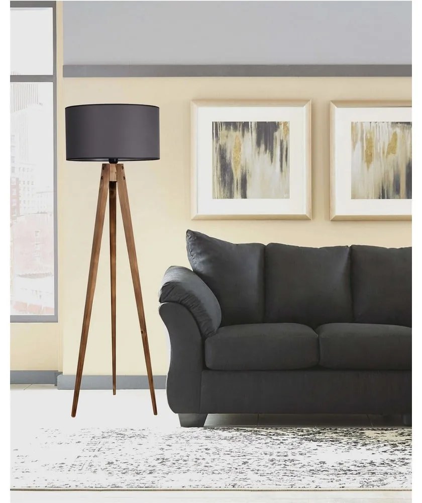 Čierno-hnedá stojacia lampa s textilným tienidlom (výška 153 cm) Tripod – Opviq lights