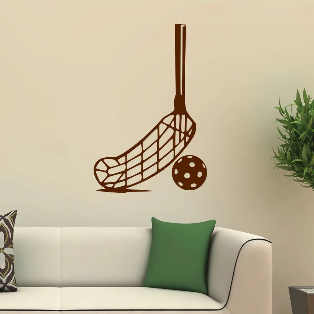Veselá Stena Samolepka Florbalka a loptička Farba: fialová, Veľkosť: 100 x 67 cm