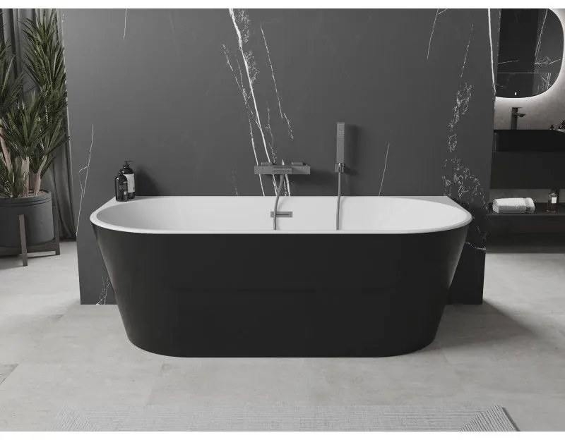 Mexen Oval, voľne stojaca nástenná vaňa 150 x 75 cm, biela-čierna, grafitový prepad, 52671507575-66