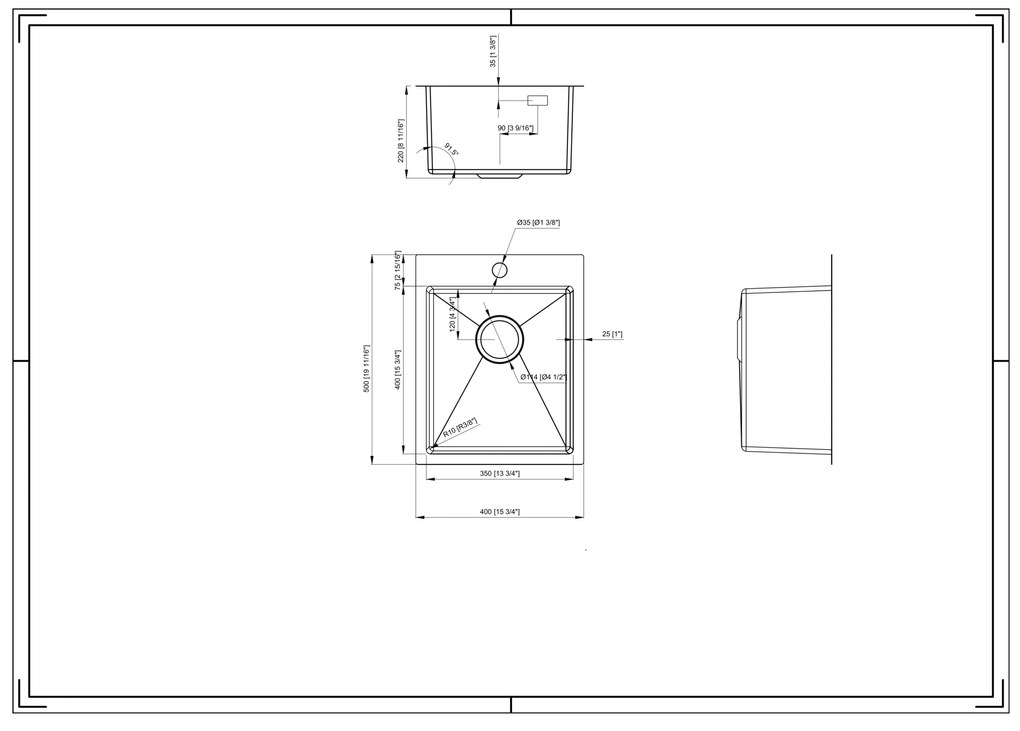 Gamma Gamma, 1-komorový nerezový drez 400x500x210 mm, grafitová, GMA-S4050-BK