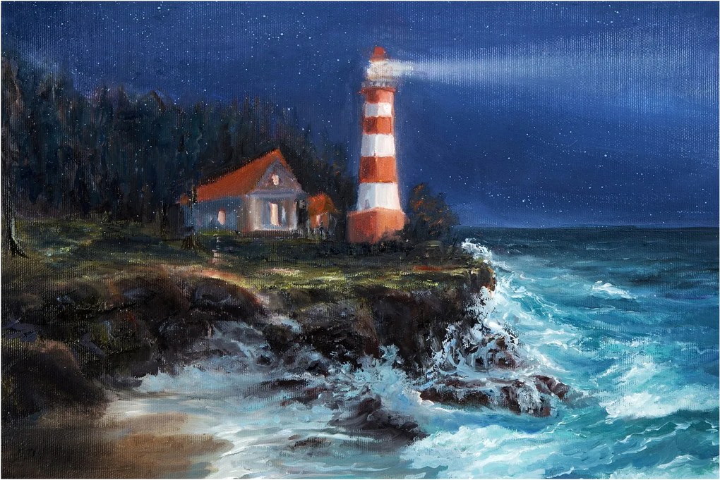 Obraz - Maják na brehu oceánu, aquarel (90x60 cm)