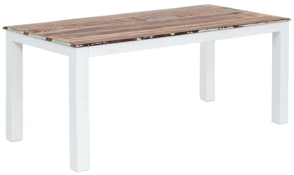 furniture-nabytek.cz - Masívny jedálenský stôl Perth z recyklovaného dreva, lakovaný, biely s farebnými prvkami – 180×90 cm