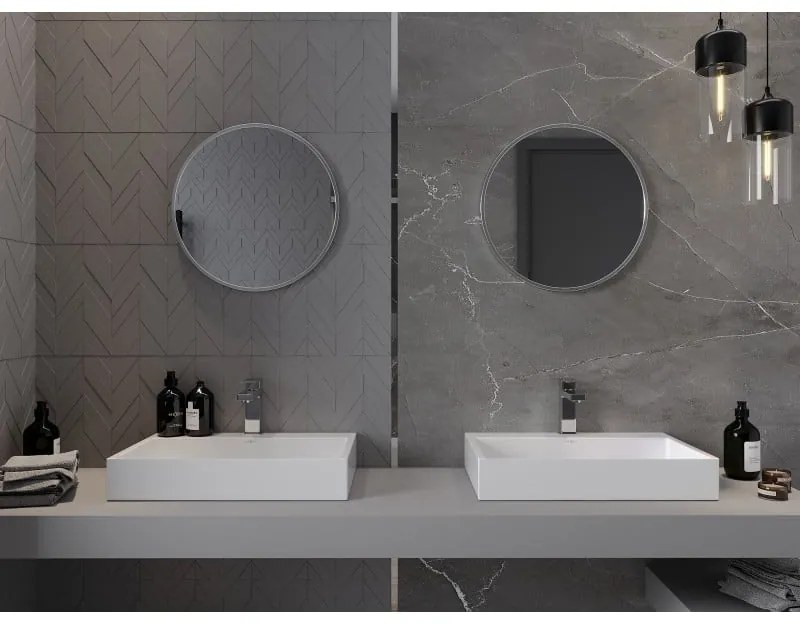 Mexen Loft, okrúhle kúpeľňové zrkadlo 40 cm, farba rámu brúsená oceľ, 9850-040-040-000-10