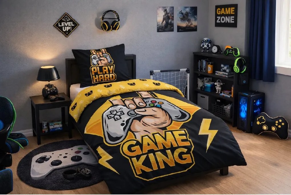 TipTrade Bavlnené obliečky 140x200 + 70x90 cm - Gamer King