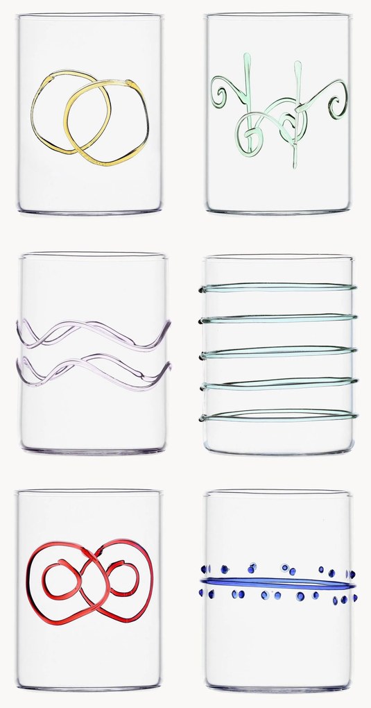 Ručne vyrobené poháre z borosilikátového skla Deco' Arlecchino, 6 ks