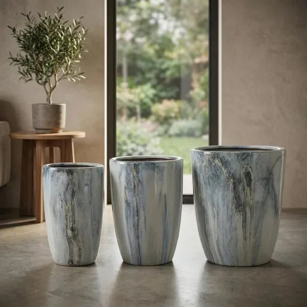 Sada 3 ks květináčů NEVA MARBLE VIII modrá