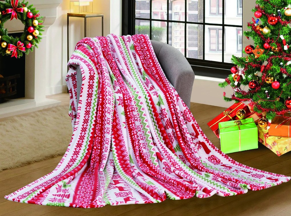 Biela vianočná mikroplyšová deka CHRISTMAS JOY Rozmer: 160 x 200 cm