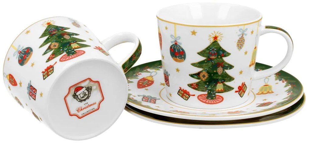 Porcelánová šálka s podšálkou Christmas Tree 250 ml sada 2ks