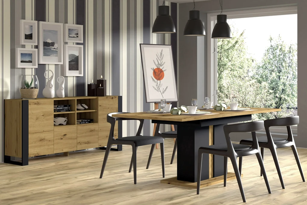 Skrinka Montana 188 (dub artisan + matná čierna). Akcia -20%. Vlastná spoľahlivá doprava až k Vám domov. 1085845