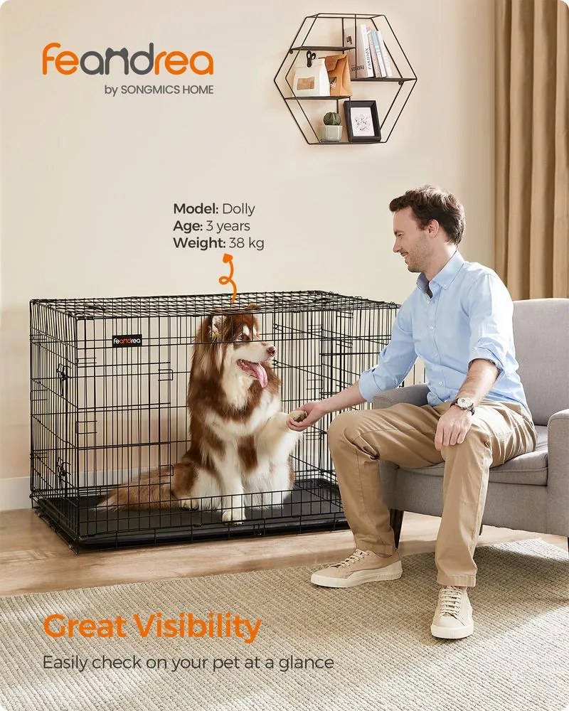 FEANDREA Klietka pre psa FEANDREA, prepravka pre psa s 2 dvierkami, 122 x 74,5 x 80,5 cm, čierna PPD48BK