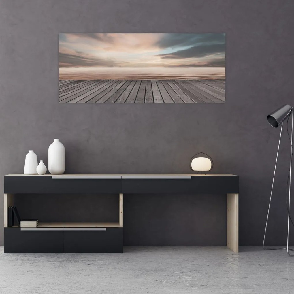 Obraz - Mólo pri západe slnka (120x50 cm)