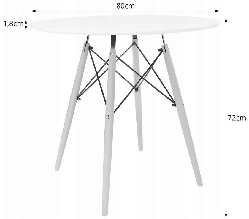 Jedálenská zostava TODI 80cm okrúhly stolový set biely+ 4 stoličky MARK sivé