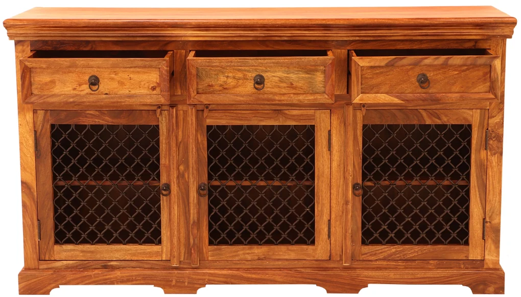 furniture-nabytek.cz - Rustikálna komoda z palisandru s kovovým opletením 160x45x90