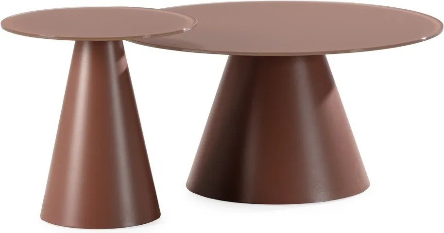 Hnedé okrúhle konferenčné stolíky v súprave 2 ks so sklenenou doskou ø 80 cm Vida – MOME