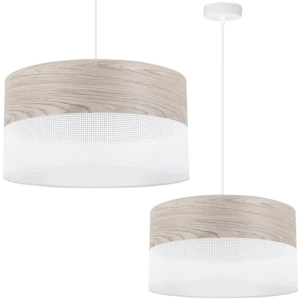 Závesné svietidlo Wood, 1x svetlobéžová dubová dýha/biele PVC tienidlo, (fi 40cm)