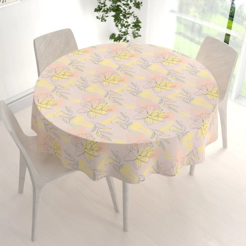 Biante Teflónový okrúhly obrus TF-069 Žlto-ružové kvety s lístkami Ø 40 cm